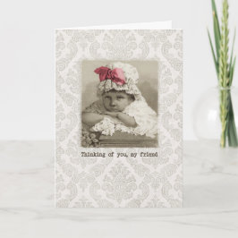 Friend Birthday - Vintages Mädchen in Bonnet Karte