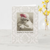 Friend Birthday - Vintages Mädchen in Bonnet Karte (Gelbe Blume)