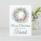 Friend bunter Weihnachtskranz Feiertagskarte (Stehend Vorderseite)