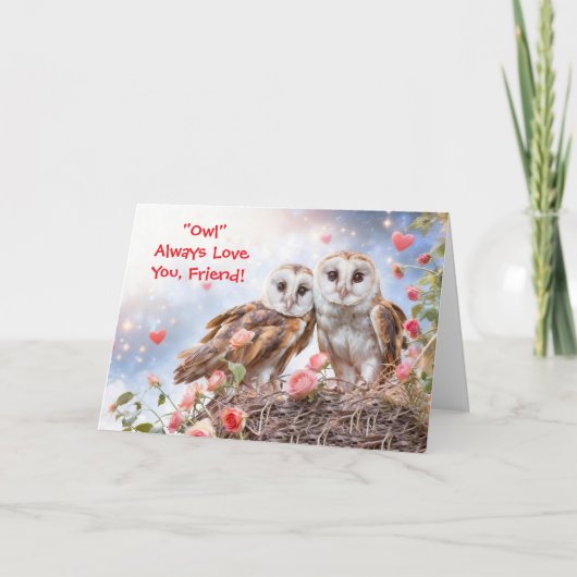 Friend Cute Owls Happy Valentines Day Card Karte (Vorderseite)