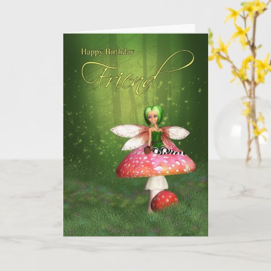 Friend Fairy Birthday Card - Woodland Fairy Happy Karte (Gelbe Blume)