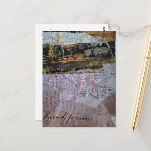 Friend Forever mixed media collage Postkarte (Vorderseite/Rückseite Beispiel)
