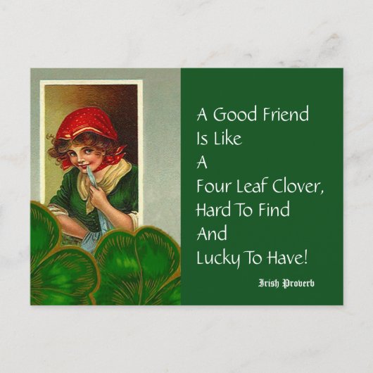 Friend Four Leaf Proverb St Patricks Day Postkarte (Vorderseite)
