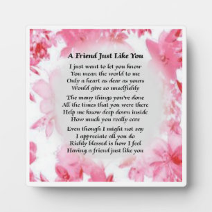 Friend Gedicht Plaque - Rosa Blumendesign Fotoplatte