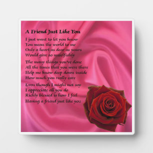 Friend Gedicht Plaque - Rosa Seide und Rose Design Fotoplatte