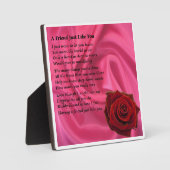 Friend Gedicht Plaque - Rosa Seide und Rose Design Fotoplatte (Vorderseite)