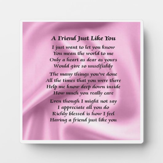 Friend Gedicht Plaque - rosa Seidendesign Fotoplatte (Vorderseite)