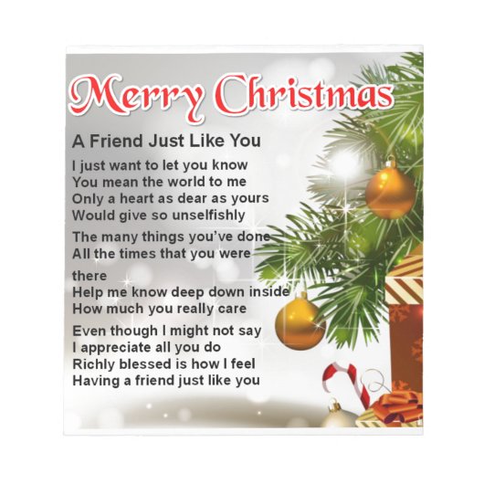 Friend Gedicht - Weihnachtsdesign Notizblock (Vorderseite)