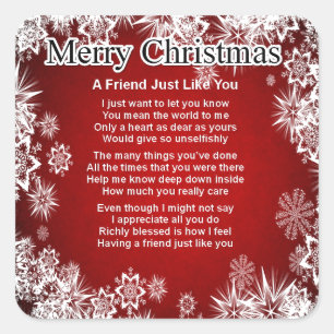 Friend Gedicht - Weihnachtsdesign Quadratischer Aufkleber