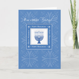 Friend Hanukkah Wishes Blue Menorah Feiertagskarte