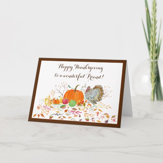 Friend Happy Thanksgiving Pumpkin und Türkei Karte (Vorderseite)