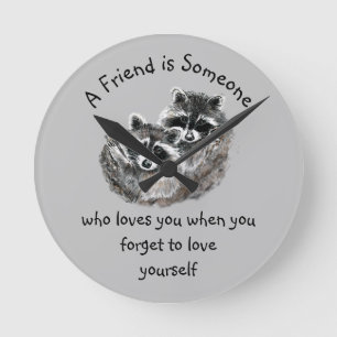 Friend Loves You Cute Raccoons Runde Wanduhr