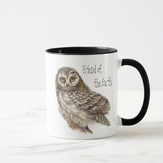 "Friend of the Earth Day", "Earth Day", "Owl Bird" Tasse (Rechts)