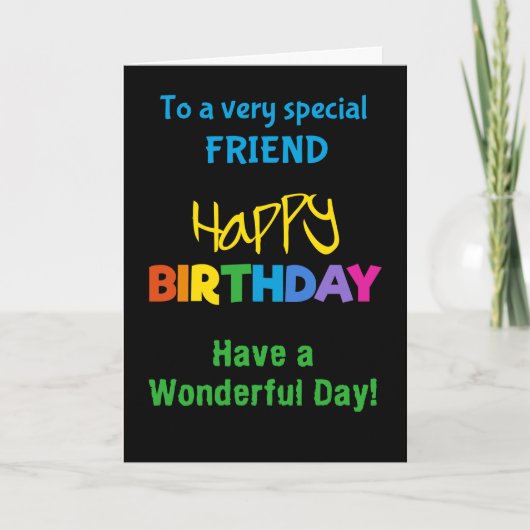 Friend Rainbow Colors on Black Birthday Card Karte (Vorderseite)