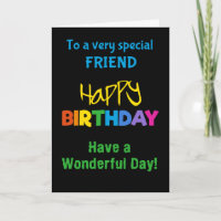 Friend Rainbow Colors on Black Birthday Card