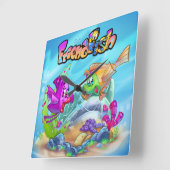 FriendFisch niedlicher Cartoon Quadratische Wanduhr (Winkel)