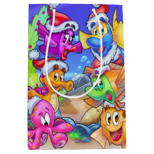 FriendFish Cartoon Geschenktasche Fisch Mittlere Geschenktüte