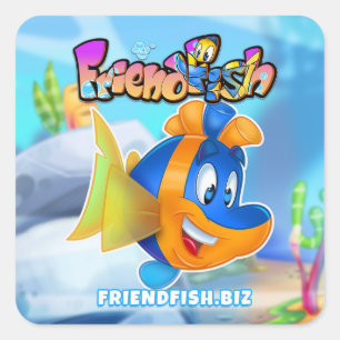 FriendFish Cartoon Quadratischer Aufkleber