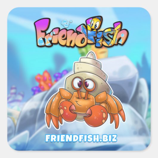 FriendFish Cartoon Quadratischer Aufkleber (Vorderseite)