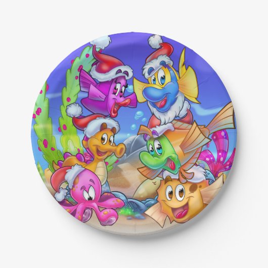 FriendFish Cartoon Weihnachtsfeiertage Teller (Vorderseite)