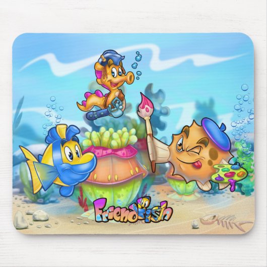 FriendFish niedlich Cartoon Fisch Mouse Pad Mousepad (Vorne)