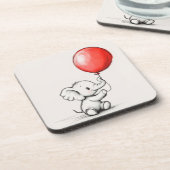 Friendly Baby Elephant mit Red Balloon Getränkeuntersetzer (Linke Seite)