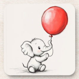 Friendly Baby Elephant mit Red Balloon Getränkeuntersetzer