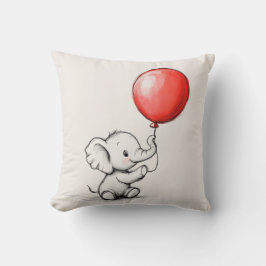 Friendly Baby Elephant mit Red Balloon Kissen