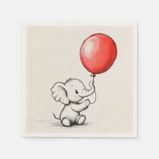 Friendly Baby Elephant mit Red Balloon Paper Serviette (Vorderseite)