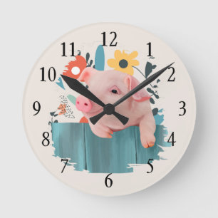 Friendly Baby Pig Niedliche Kleintiere Runde Wanduhr