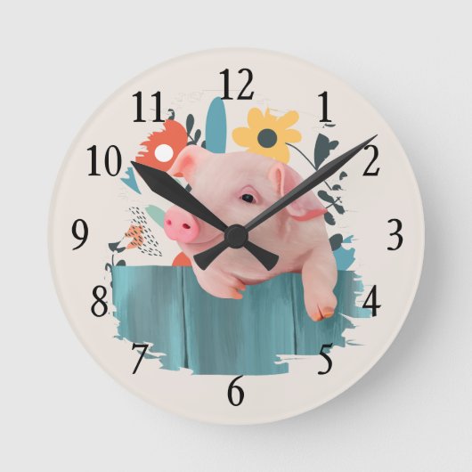 Friendly Baby Pig | Niedliche Kleintiere Runde Wanduhr (Vorderseite)