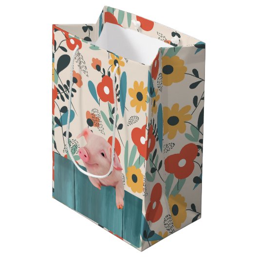 Friendly Baby Pig | Niedliches Baby Mittlere Geschenktüte (Vorderseite Schrägansicht)