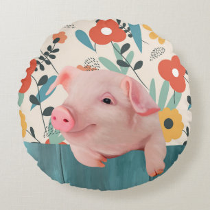 Friendly Baby Pig Niedliches Baby Rundes Kissen