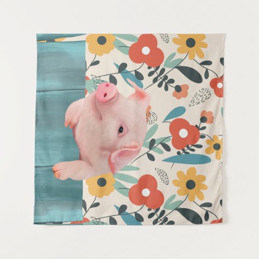 Friendly Baby Pig | Niedliches Baby Wandteppich (Vorderseite (Horizontal))