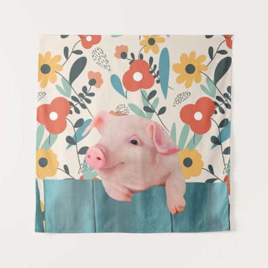 Friendly Baby Pig | Niedliches Baby Wandteppich (Vorderseite)