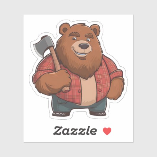 Friendly Bären Red Kariert Shirt & Ax Lumberjack Aufkleber (Blatt)