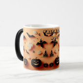Friendly Boo Orange Halloween Ghost Jack Black Bat Verwandlungstasse (Vorderseite Links)