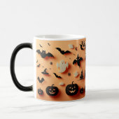 Friendly Boo Orange Halloween Ghost Jack Black Bat Verwandlungstasse (Links)