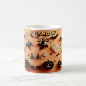 Friendly Boo Orange Halloween Ghost Jack Black Bat Verwandlungstasse (Mittel)