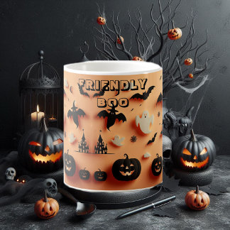 Friendly Boo Orange Halloween Ghost Jack Black Bat Verwandlungstasse