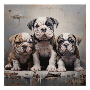 Friendly Bulldog Puppy Dogs 004 - Raimon Paladino Poster