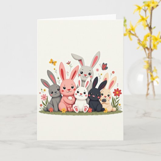 Friendly Bunnies Spring Meadow Card Karte (Gelbe Blume)