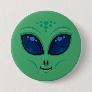 Friendly Cartoon Alien Face Button