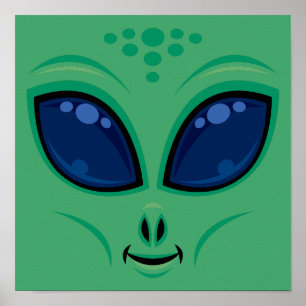 Friendly Cartoon Alien Face Poster