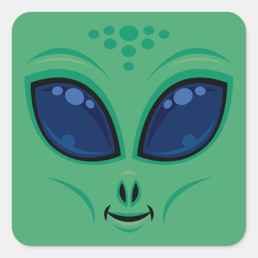 Friendly Cartoon Alien Face Quadratischer Aufkleber (Vorderseite)