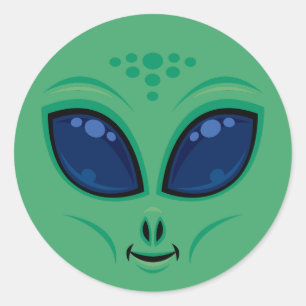 Friendly Cartoon Alien Face Runder Aufkleber