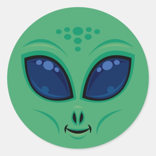 Friendly Cartoon Alien Face Runder Aufkleber (Vorderseite)