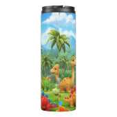Friendly Cartoon Dinosaurs Tropical Paradise Fun Thermosbecher (Rückseite)