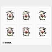 Friendly Cow – Cute Kawaii Animal Illustration Quadratischer Aufkleber (Blatt)