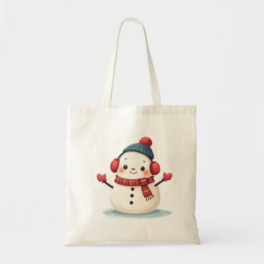 Friendly Cozy Kawaii Snowman Snowflake Tragetasche (Vorne)